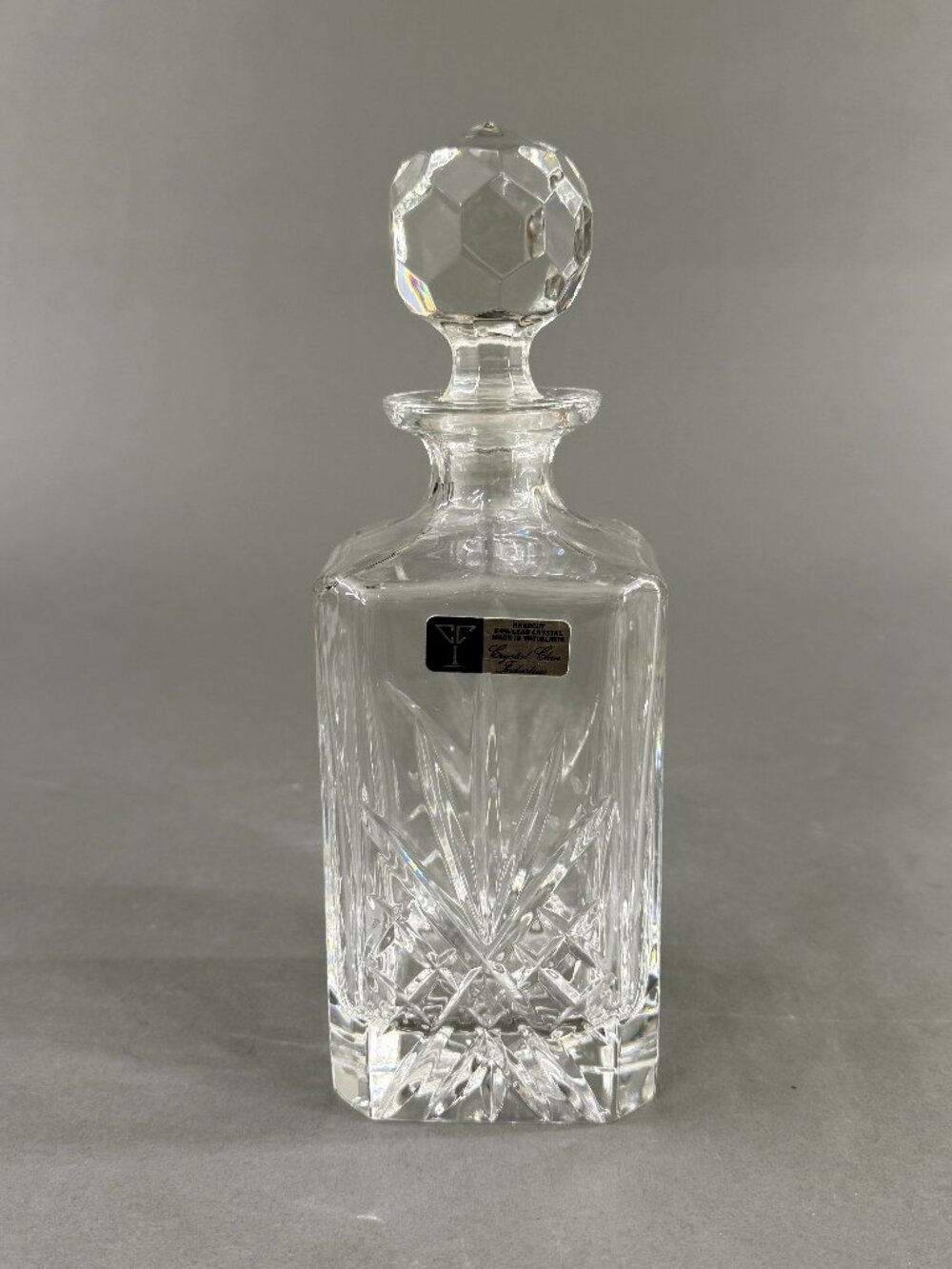 Vintage Crystal Clear Industries Decanter Yugoslavia 24% Lead Crystal Square 10"